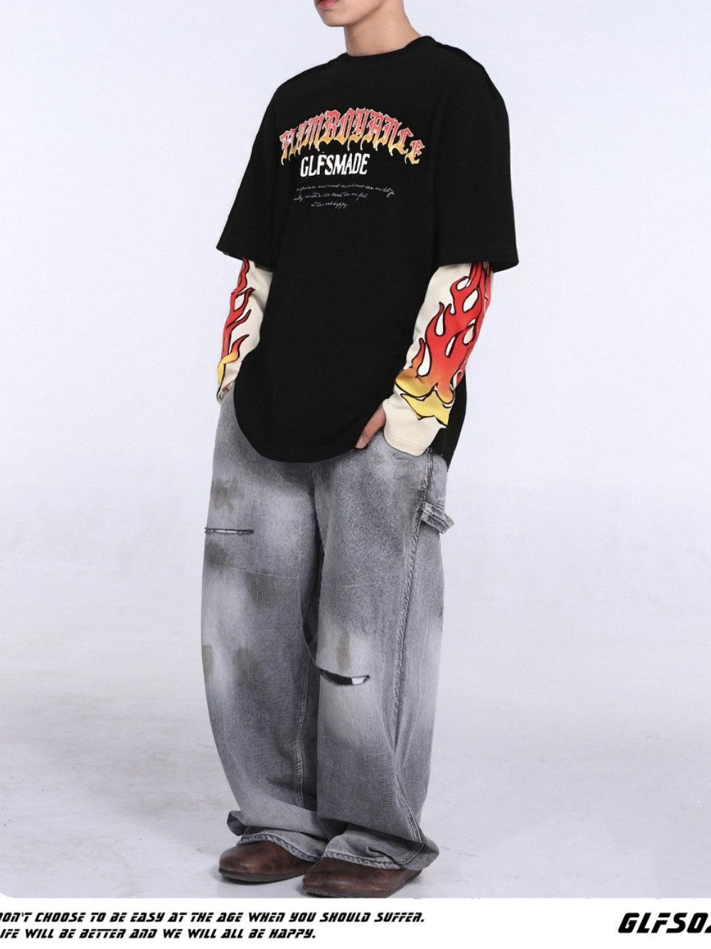 Liber Autumn Neutral wear Color matching Printed T-shirts