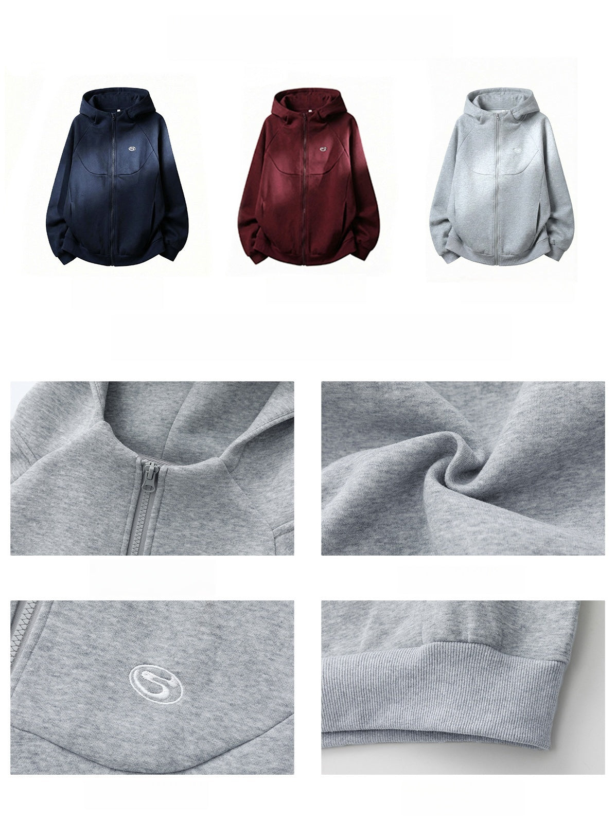 Boxy Color-blocked Embroidery Hoodies Cardigan