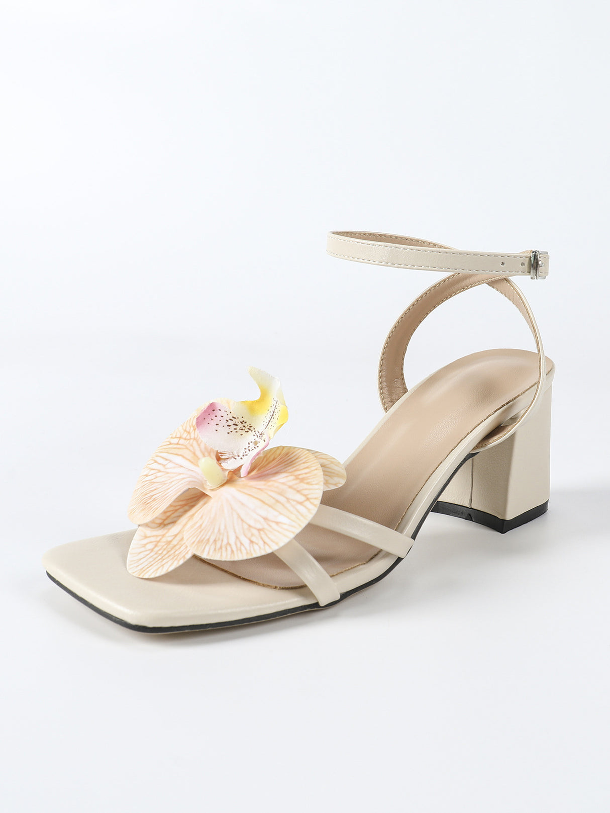 Apricot Floral Chunky Heel Sandals