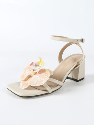 Apricot Floral Chunky Heel Sandals