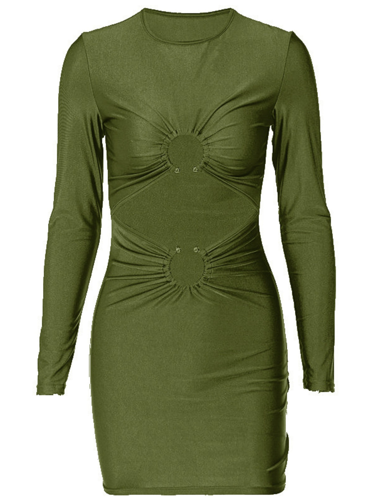 Hollow Out Metal Decoration Slim Fit Hip Body Long Sleeves Mini&Short Dresses