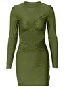 Hollow Out Metal Decoration Slim Fit Hip Body Long Sleeves Mini&Short Dresses