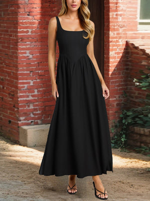 Pleats On Suspenders Tucking And Waist-cinching Maxi Dresses