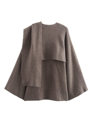 Asymmetrical Short Scarf Shawl Knitted Cardigan Coat