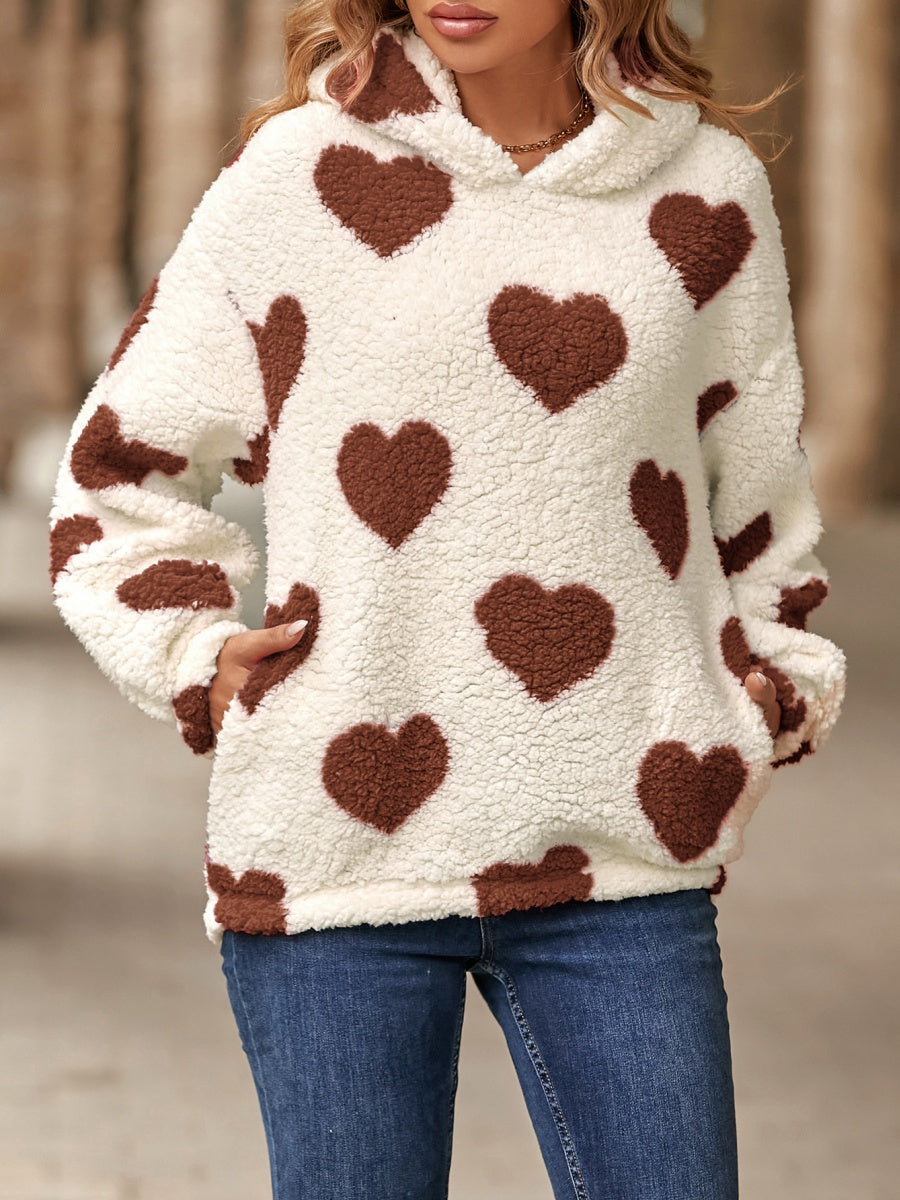 Plush Head Hooded Love Printed Pocket Christmas Hoodie