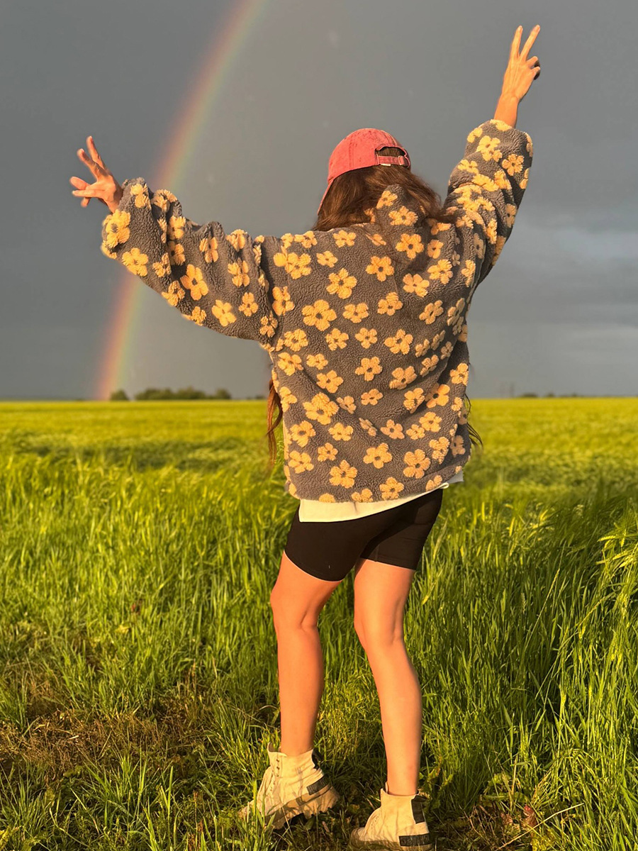 Fleece Flowers Keep Warm Pocket Sweatshirts&Hoodies