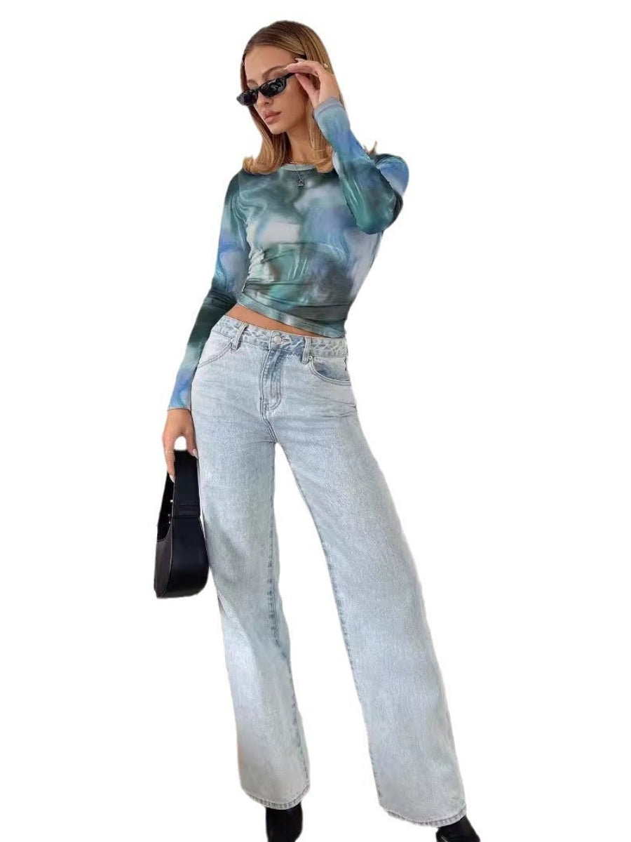 Liber Autumn Women's Gauze Color Blocks Mesh&Sheer Tops