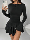 Round Neck Slim Fit Multi-layer Ruffles Party Cocktail Short Dress