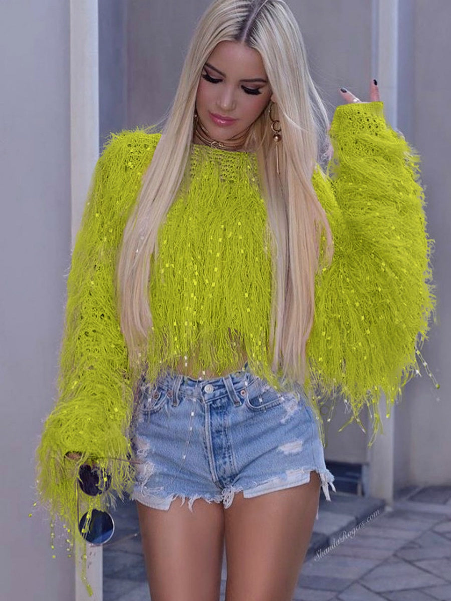 Strickpullover mit Kapuze und Quasten