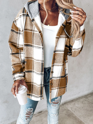 Karierte, langärmelige Plüsch-Kapuzenjacken