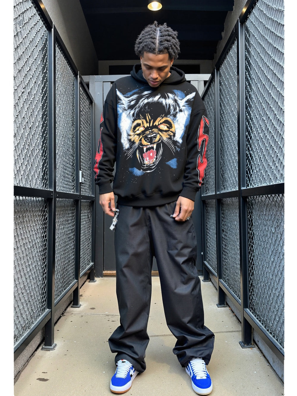 Hungry Wolf Printed Hip Hop Plush Loose Hoodies
