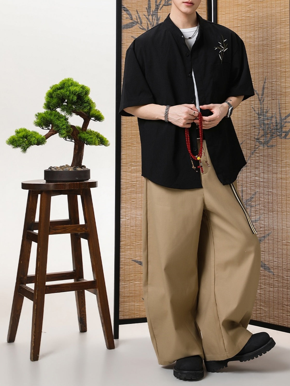 New Chinese Style Breathable Bamboo Leaves Embroidery Shirts