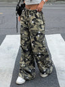 Camouflage Elastic Waistband Lace Up Pants