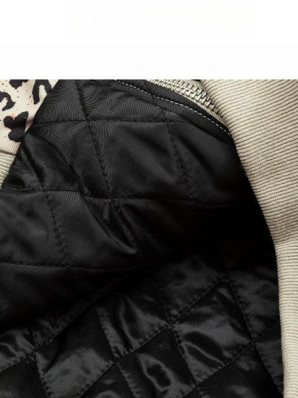Embroidered Leopard Print Loose Cotton Keep Warm Hooded Jacket