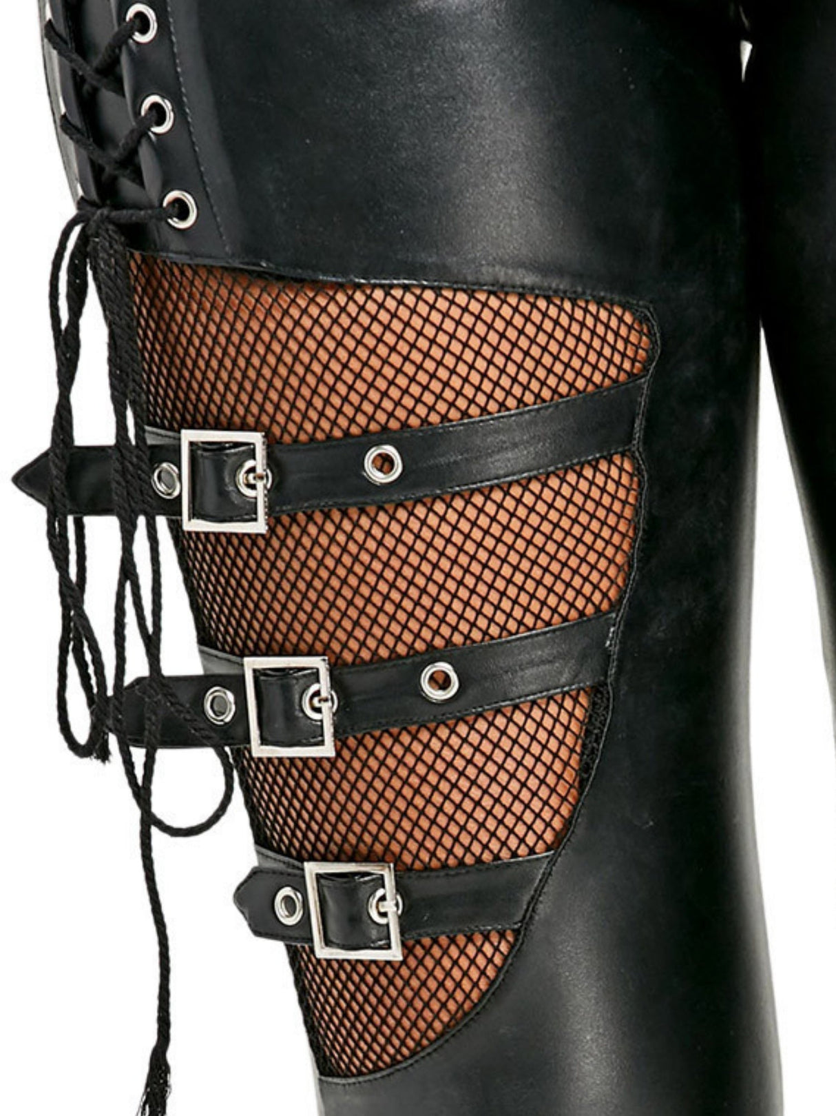 PU Leather Openwork Straps Tight Pencil Pants