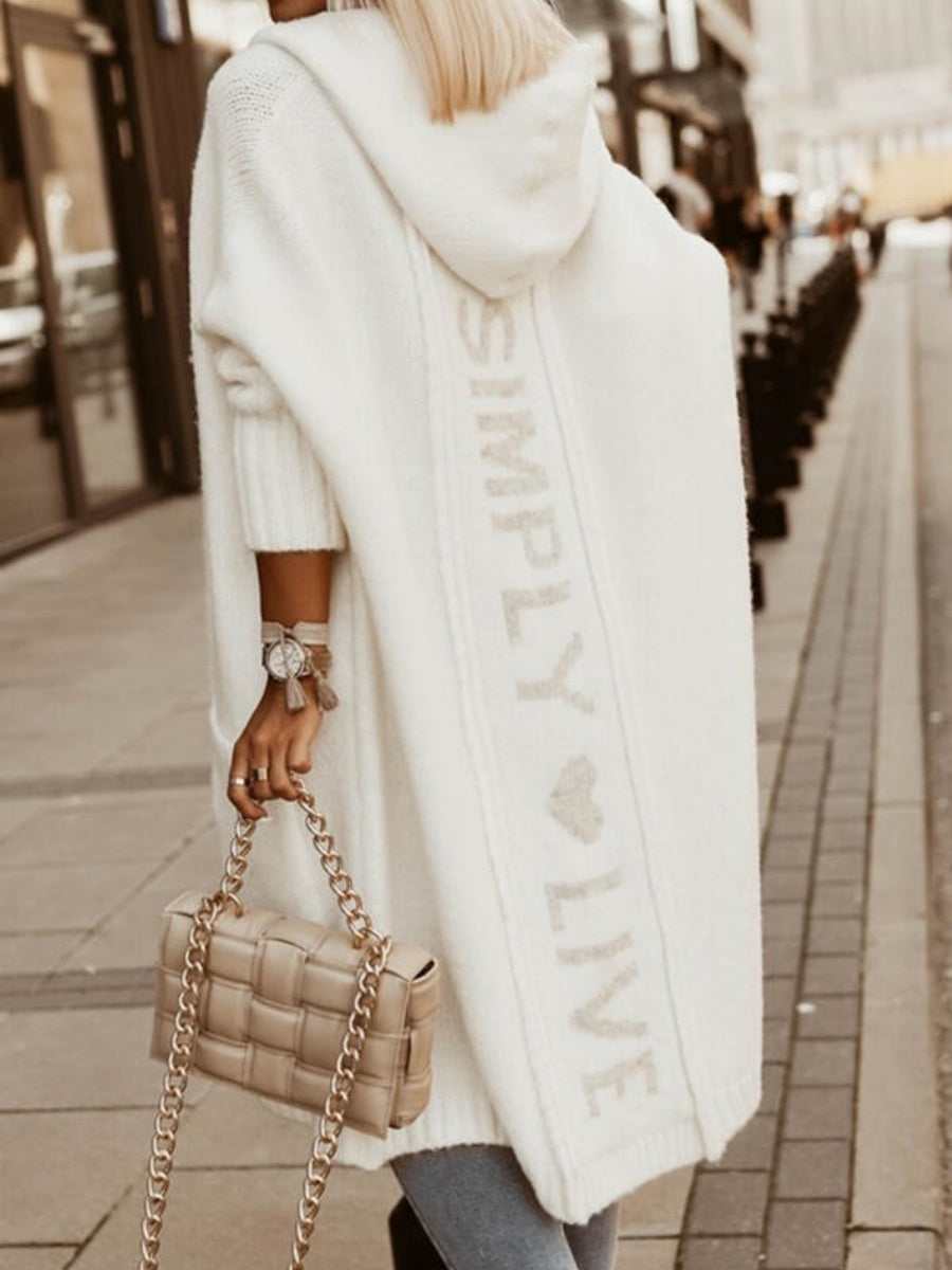 Cardigan Collar Hooded Long Yarn Loose Sweaters Coat Letter Casual Knitted Cardigan