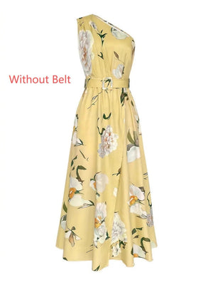 Sloping Shoulders Printed Vacation Temperament Maxi Dresses