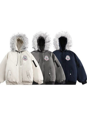 Jackets American Fleece Lined With Fur Collar Hooded Loose Leisure Outdoor Cotton-padded Clothing