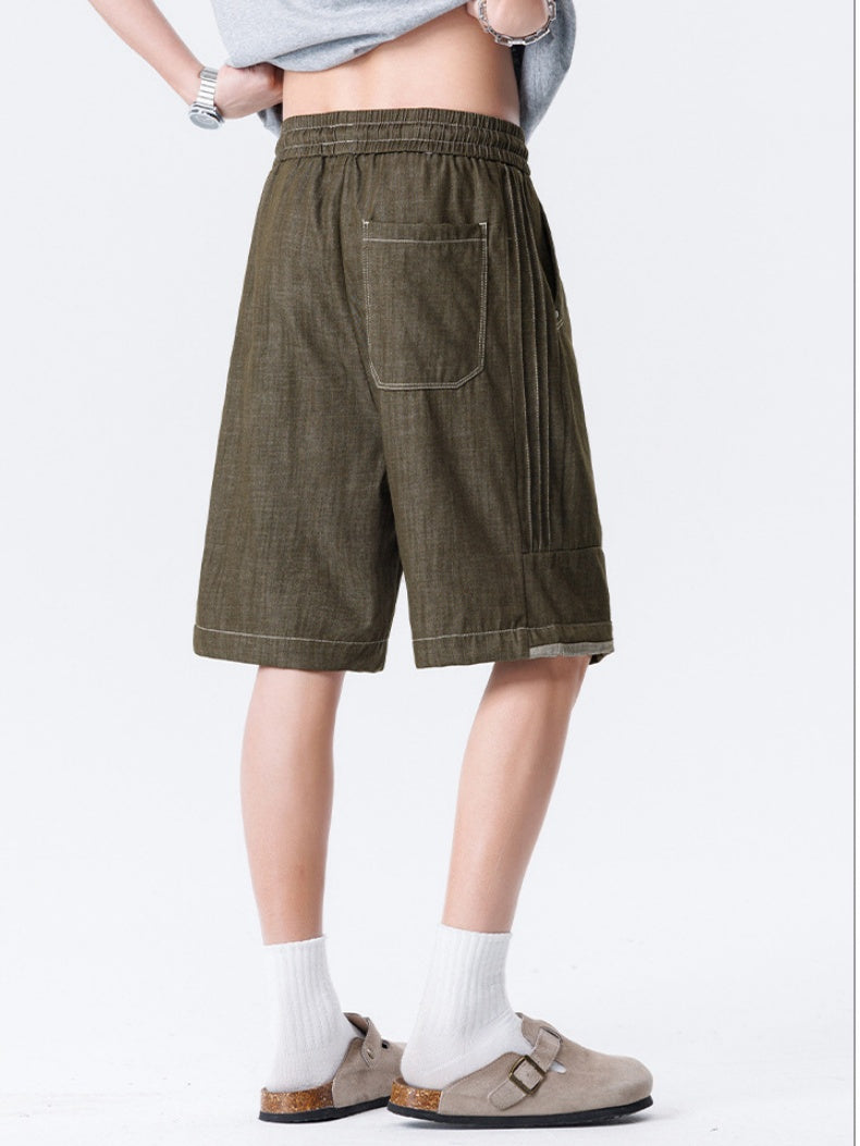 Retro Patchwork Color-blocked Tooling Five Points Shorts