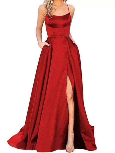 Seiden-Maxikleider mit hohem Ausschnitt, einfarbig, Camisoles und Maxikleider