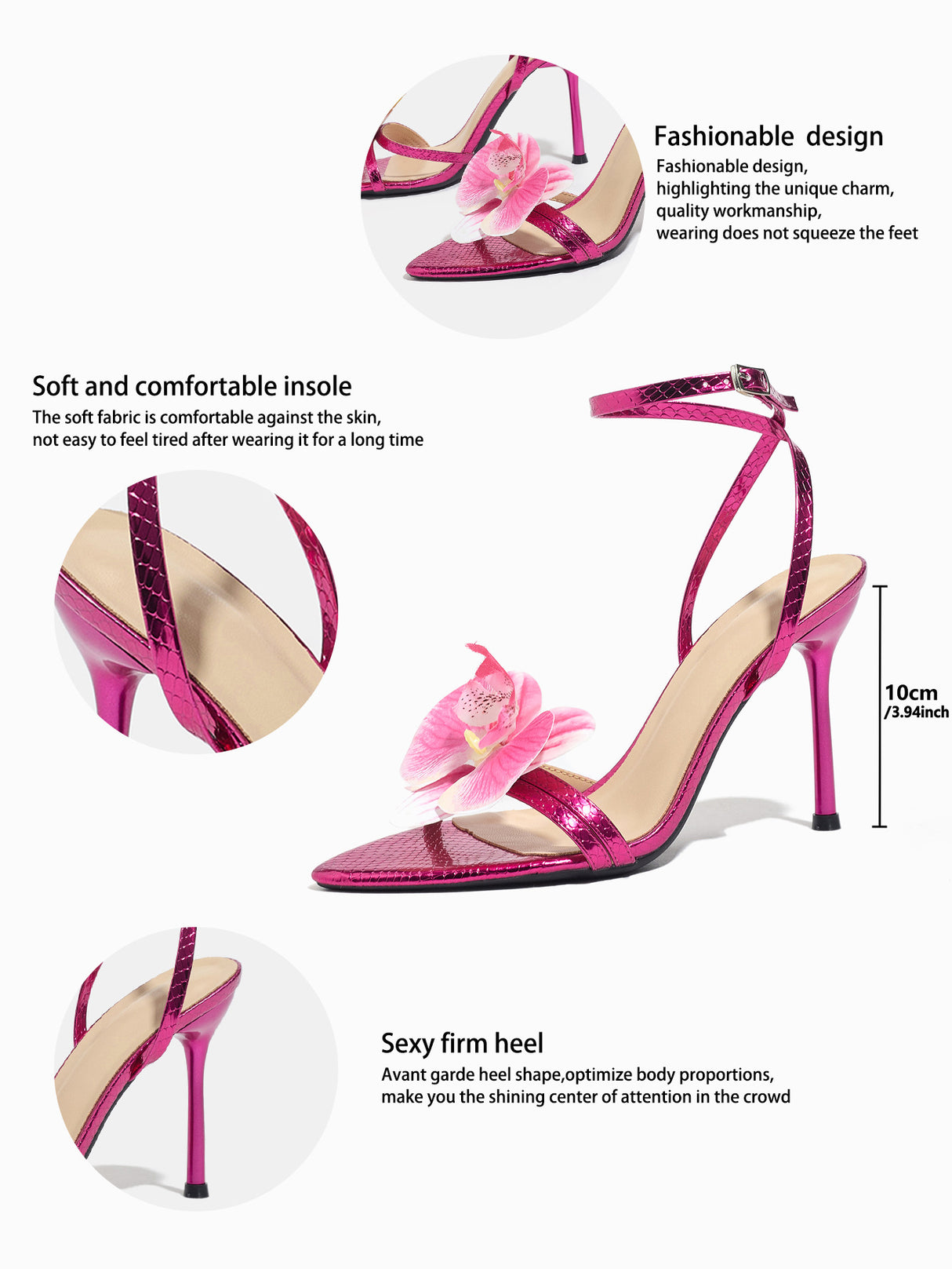 Three-dimensional Floral Rose Red Crisscross Strap Stiletto Sandals