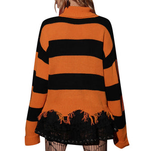 Pullover Stripes Fringed Sweater