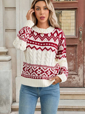 Ethnic Style Pullover Knitwear Keep Warm Crew Neck Christmas Sweater