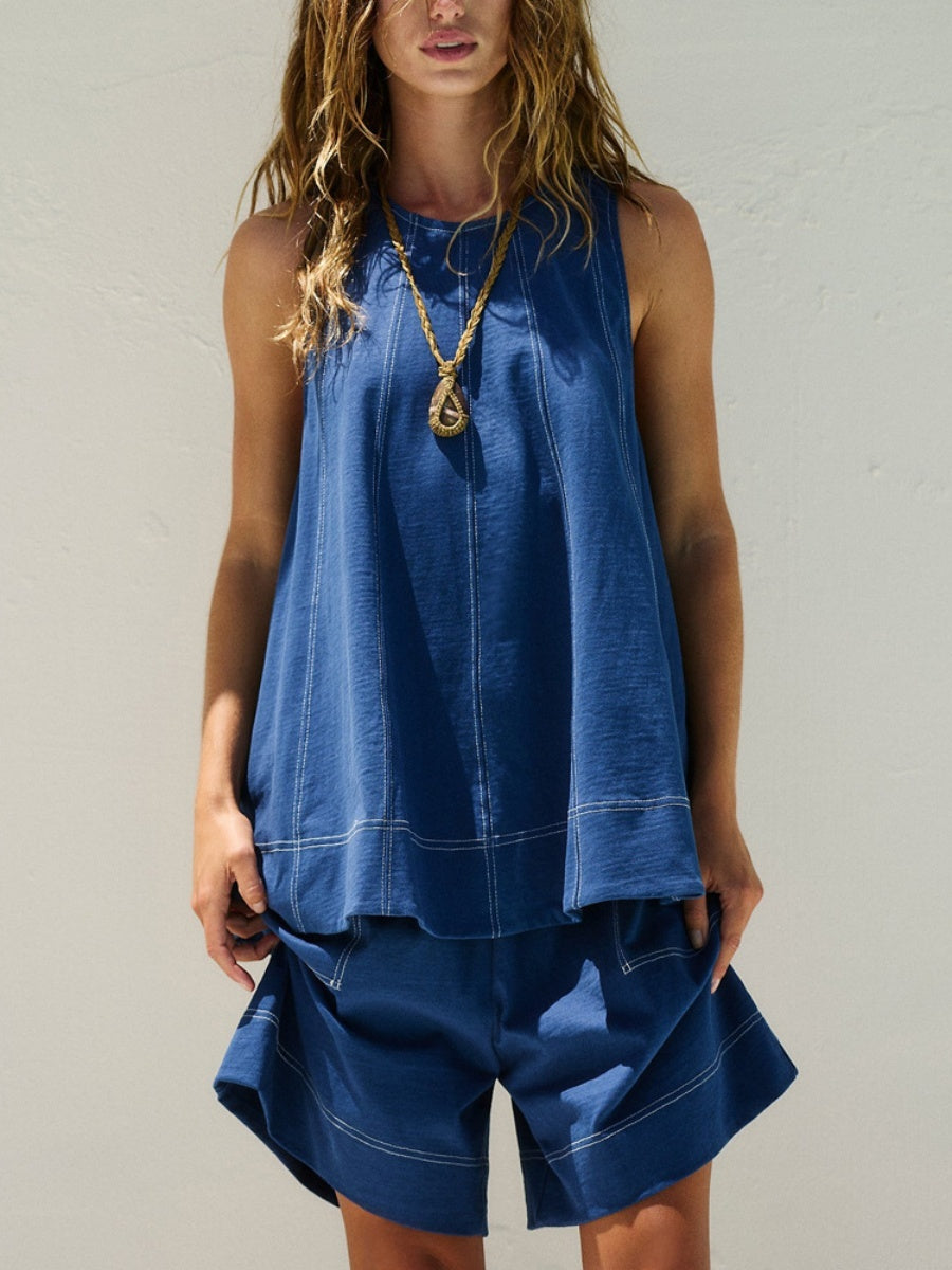 Pocket Sleeveless Tank Tops Shorts Denim Set 2-piece Sets