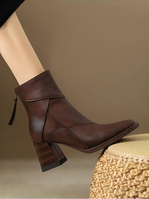 Solid Color Geometric Patchwork Chunky Heel Women's Boots
