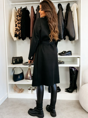 Long Lace-up Woolen Coat