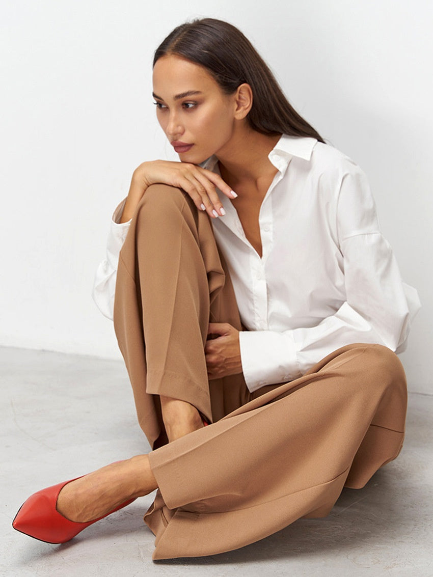 Casual, Slimming, High-waisted, Floor-length Suit Pants