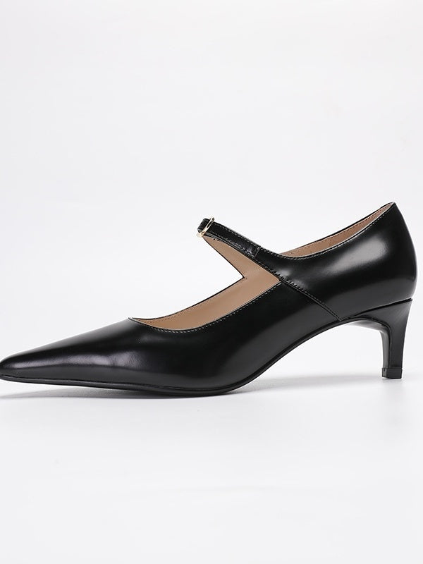 BIUCILI "Dark Night Muse" Pointed-Toe Mary Jane Elegant Low-Cut Black Flats