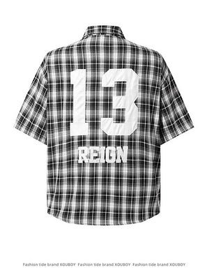Retro Rivet Letter Embroidery Plaid Shirts