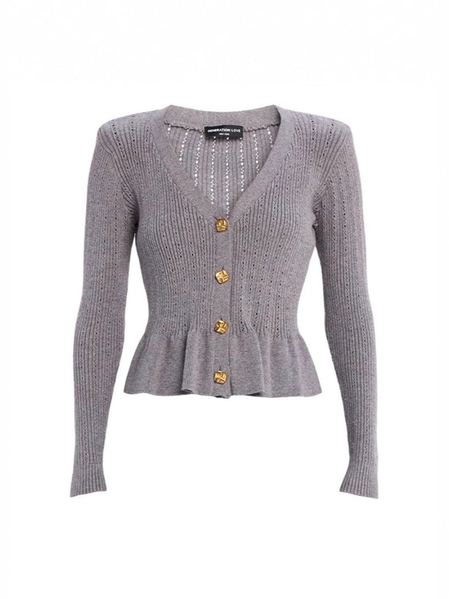 Liber Spring Women's Solid Color V-neck Ruffle Sweaters