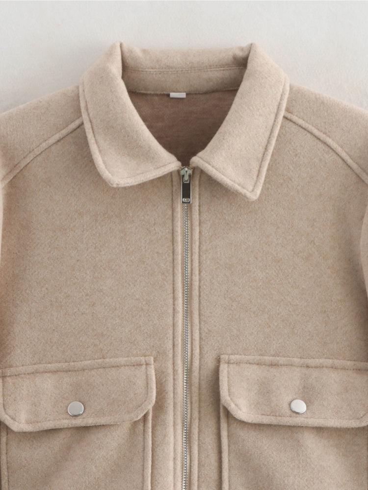 Zipper Lapel Simple Fashion Long-sleeved Short Jacket Suit Jacket Top