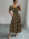 Floral Short Sleeve Square Collar Ruffle Vacation And Leisure Maxi Dresses