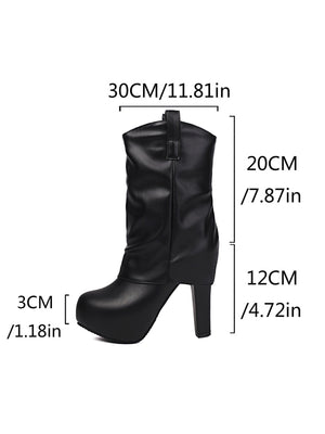 Patchwork Pleated High-heeled Mid-calf Women's Boots