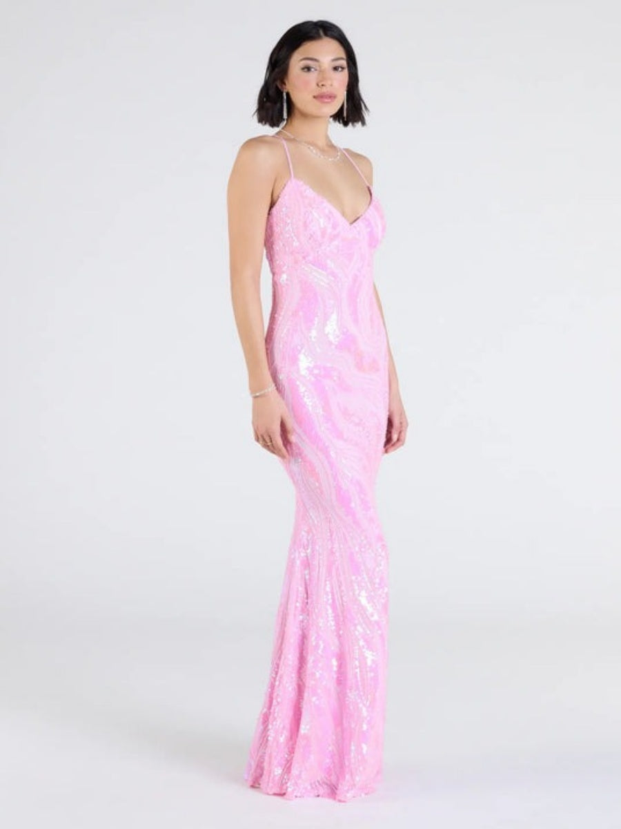 Sequins V-neck Spaghetti Strap Maxi Dress