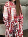 Striped Long-sleeved Top And High-waisted Trousers, Women's Fashionable And Casual Two-piece Set