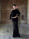Fashionable Street Style Off-shoulder Long-sleeved Slim-fit T-shirt