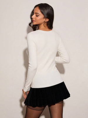 Wool Lace Crew Neck Long-sleeved Sweater