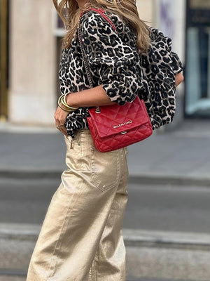 Retro-Hose mit glänzendem Lack, geradem Schnitt, lockerer Passform und hohem Bund