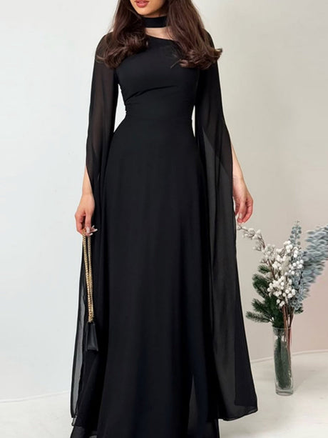 Flying Sleeves Hollow Out Back Strap Maxi Dresses