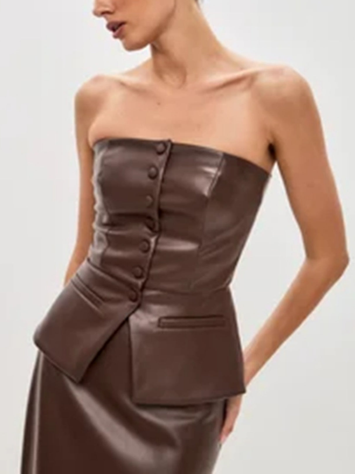 PU Leather Single-breasted Strapless