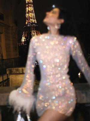 Mao Mao Fine Shimmer Mesh Tassel Mini&Short Dresses