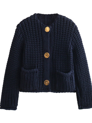 Metal Buttons Cropped knitted cardigan