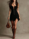 Tassel Suede Zipper Camisoles Mini&Short Dresses