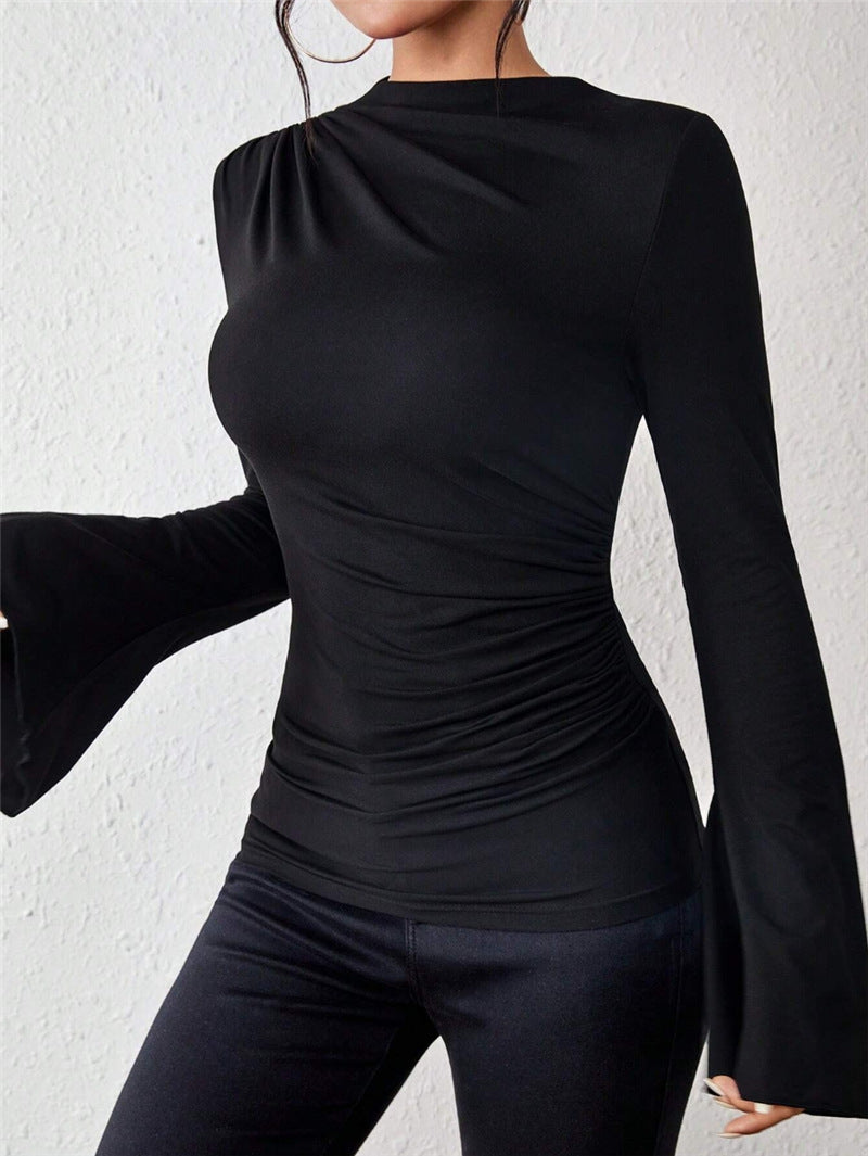 Design-forward Flared Sleeve Stand Collar Slim Fit T-shirt