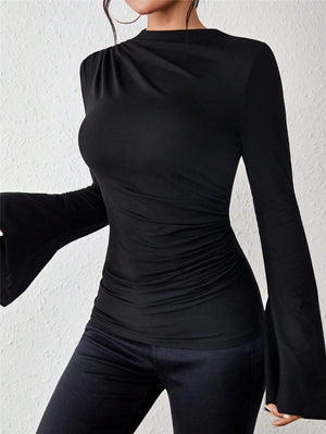 Design-forward Flared Sleeve Stand Collar Slim Fit T-shirt