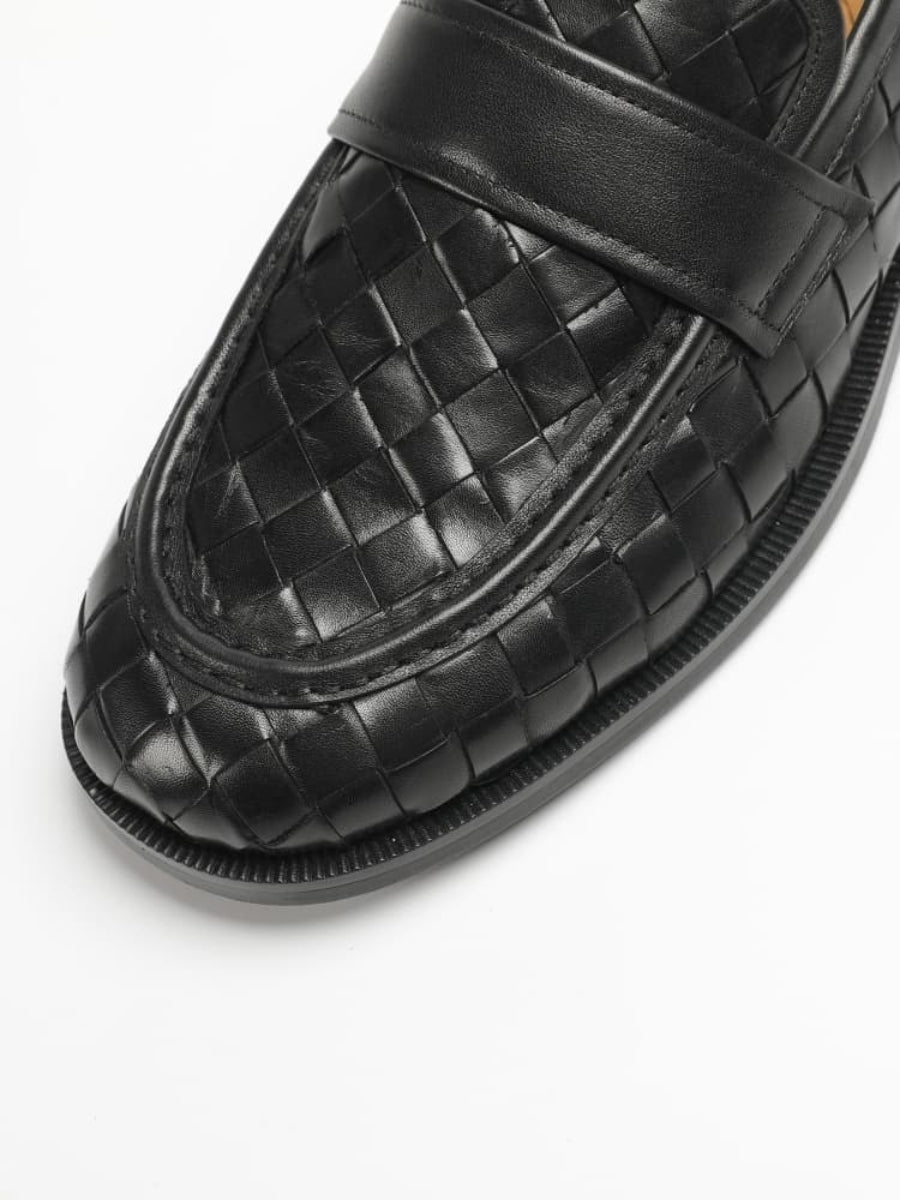 AKAIFU Hand-woven Imported Cowhide Retro Casual Penny Loafers Slip-on Leather Shoes